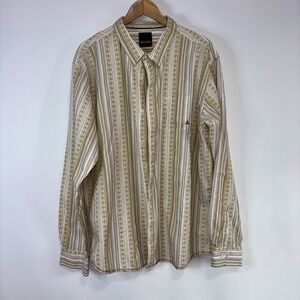 prAna Organic Cotton Striped Button Up Shirt Beige Casual XXL Mens
